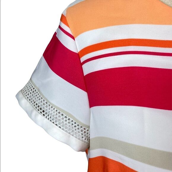 Jones New York orange, pink and  navy striped short sleeve dress, size 10 - Picture 4 of 8